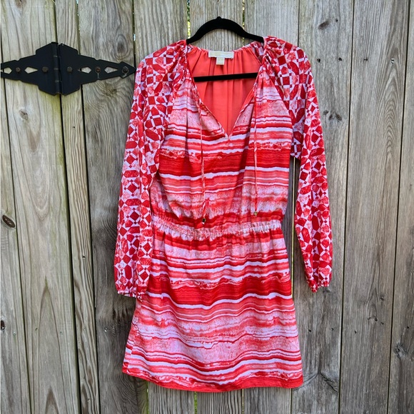 MICHEAL KORS Orange Coral Geometric Tie Dye Dress Women’s 6 - Picture 2 of 12